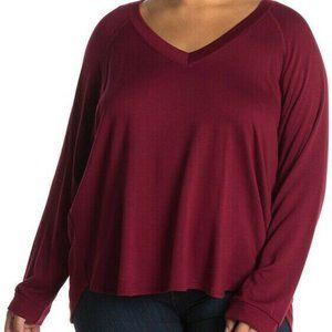 Socialite Slouchy Brushed Knit V-Neck Lightweight Lounge Top Size 1XL in Berry